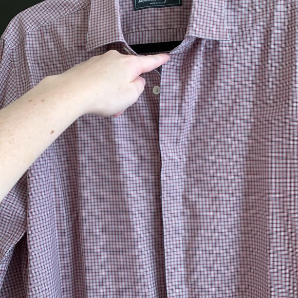 MENS SIZE LARGE SALVATORE FERRAGAMO COTTON DRESS SHIRT RED PLAID - Picture 12 of 14